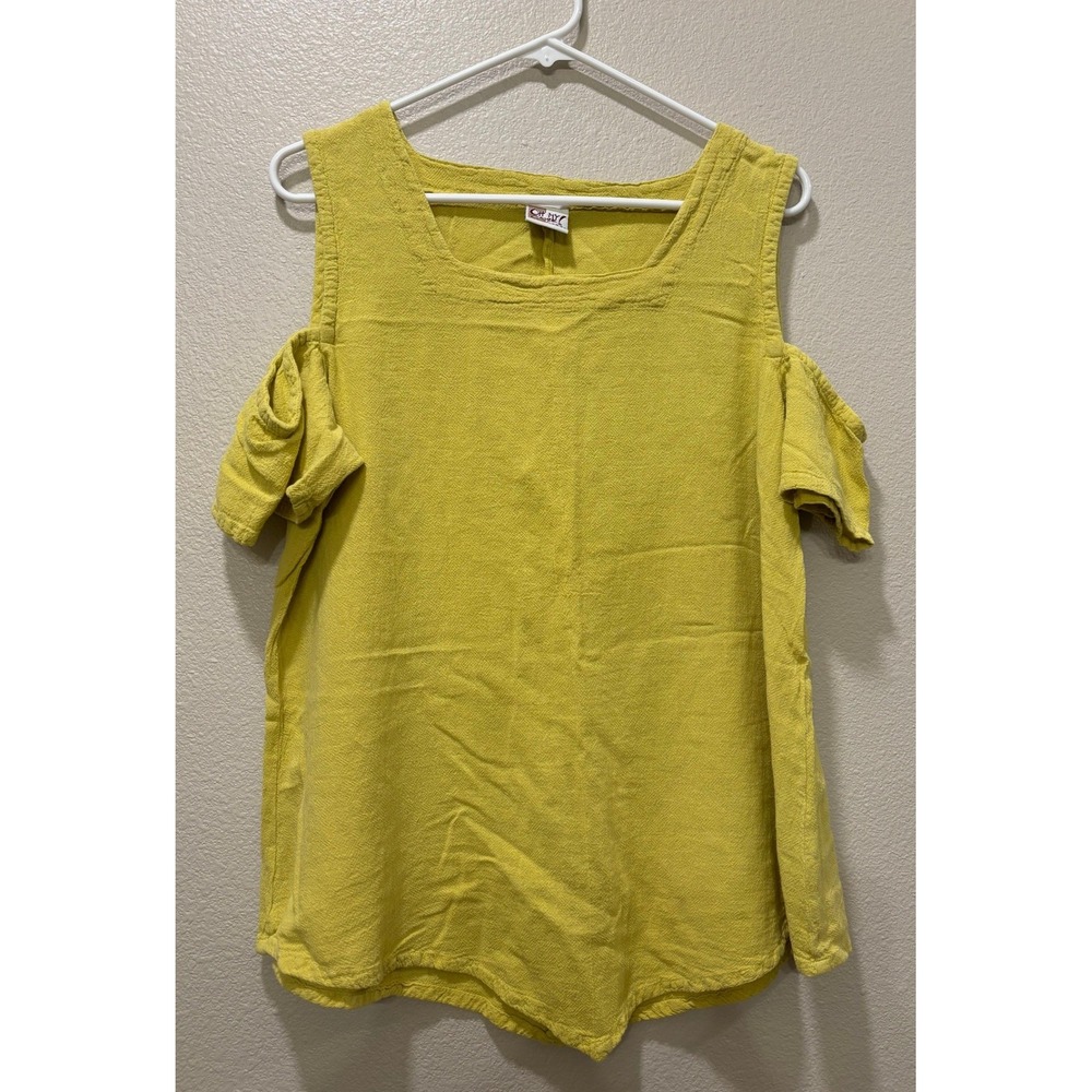 Oh My Gauze Top Womens 2 Large Yellow Blouse Flowy Lagenlook Minimalist Cotton